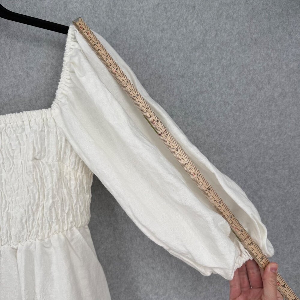 Tuckernuck Annie Linen Smocked Mini Dress Size S White Puff Sleeve Neutral Chic - Picture 11 of 11